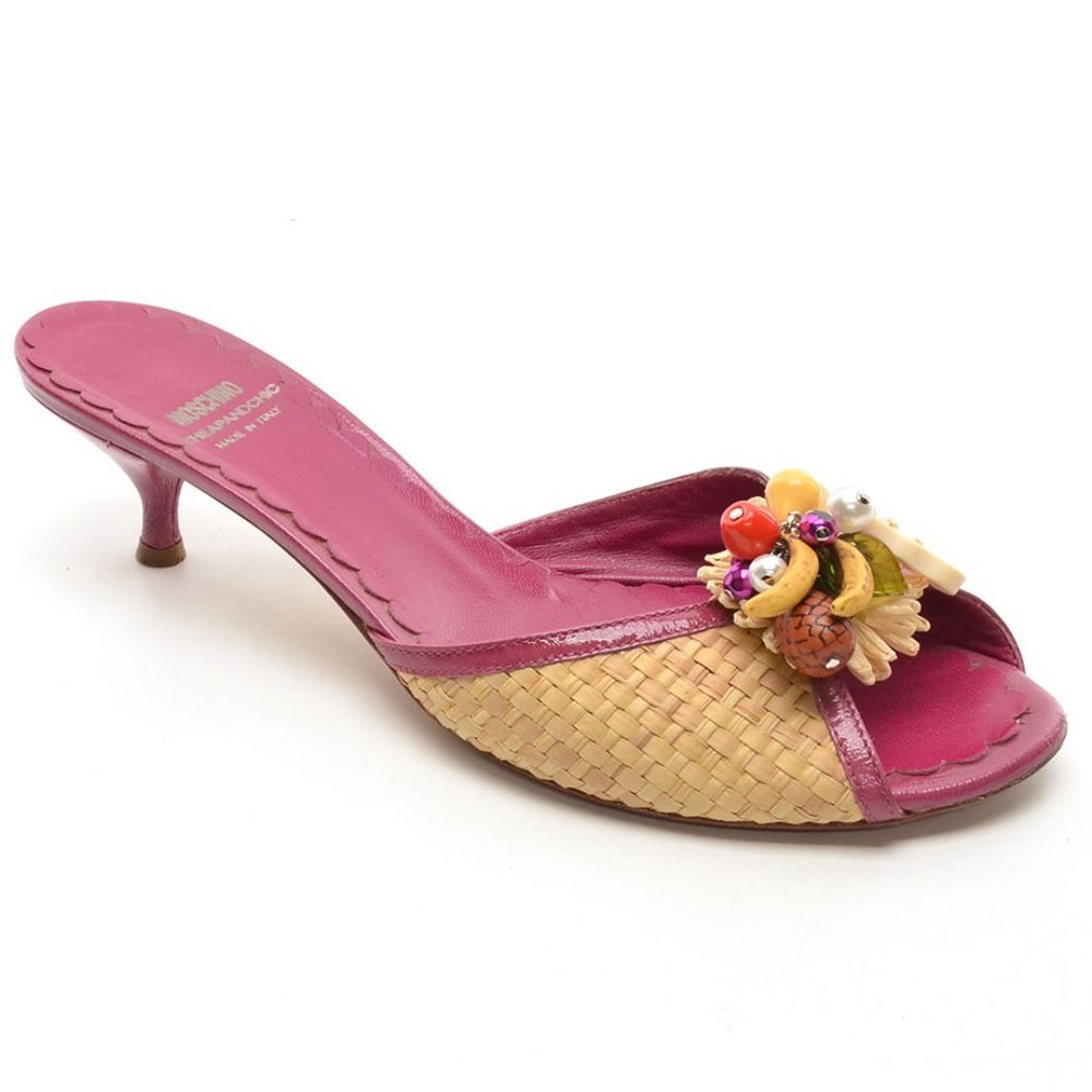 Moschino Raffia Kitten Heel Slides Sandals 39